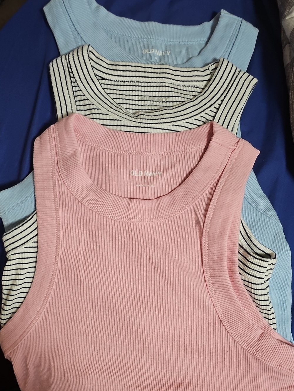 Old Navy Pink, Blue and Black-Striped Women's Ribbed Tank Set